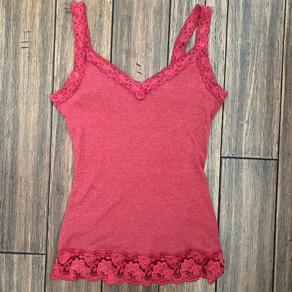 Vintage Y2K Lace Trim Ribbed Knit Tank Top Cami Large Red Maurices Fairy - Picture 1 of 9